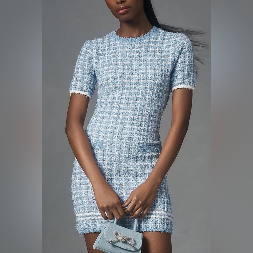 Anthropologie Endless Rose Light Blue Tweed Mini Dress